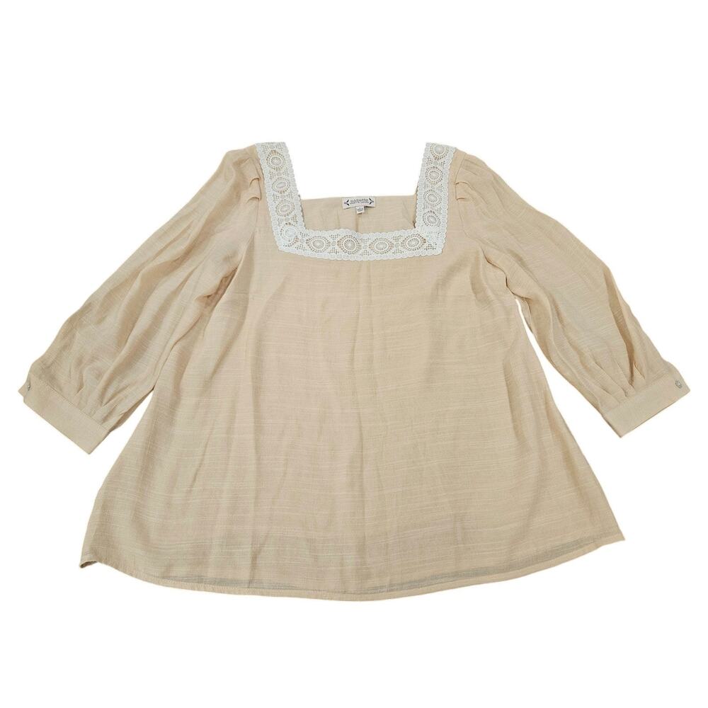 Nanette Lepore Butter Yellow Lace Trim Peasant Blouse Cottagecore Lined L